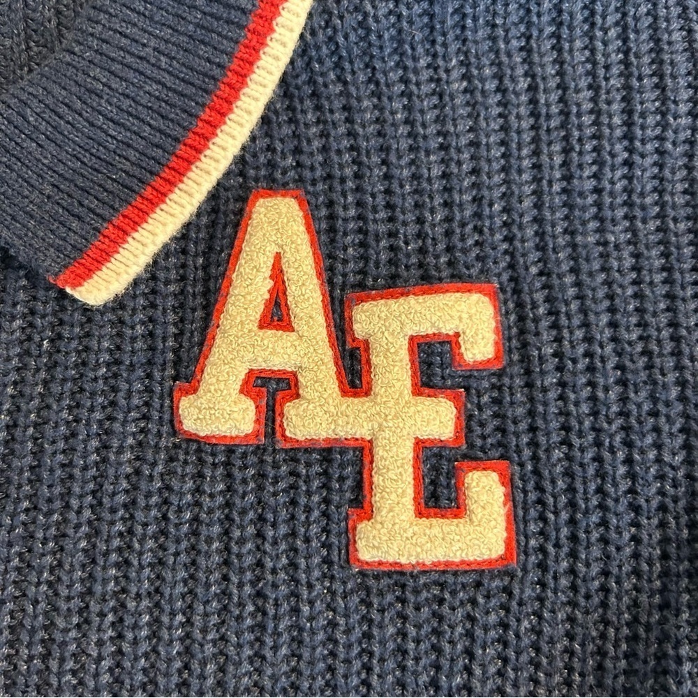 American Eagle Outfitters Women’s Navy Varsity Cardigan Cropped Sz L - Picture 2 of 6